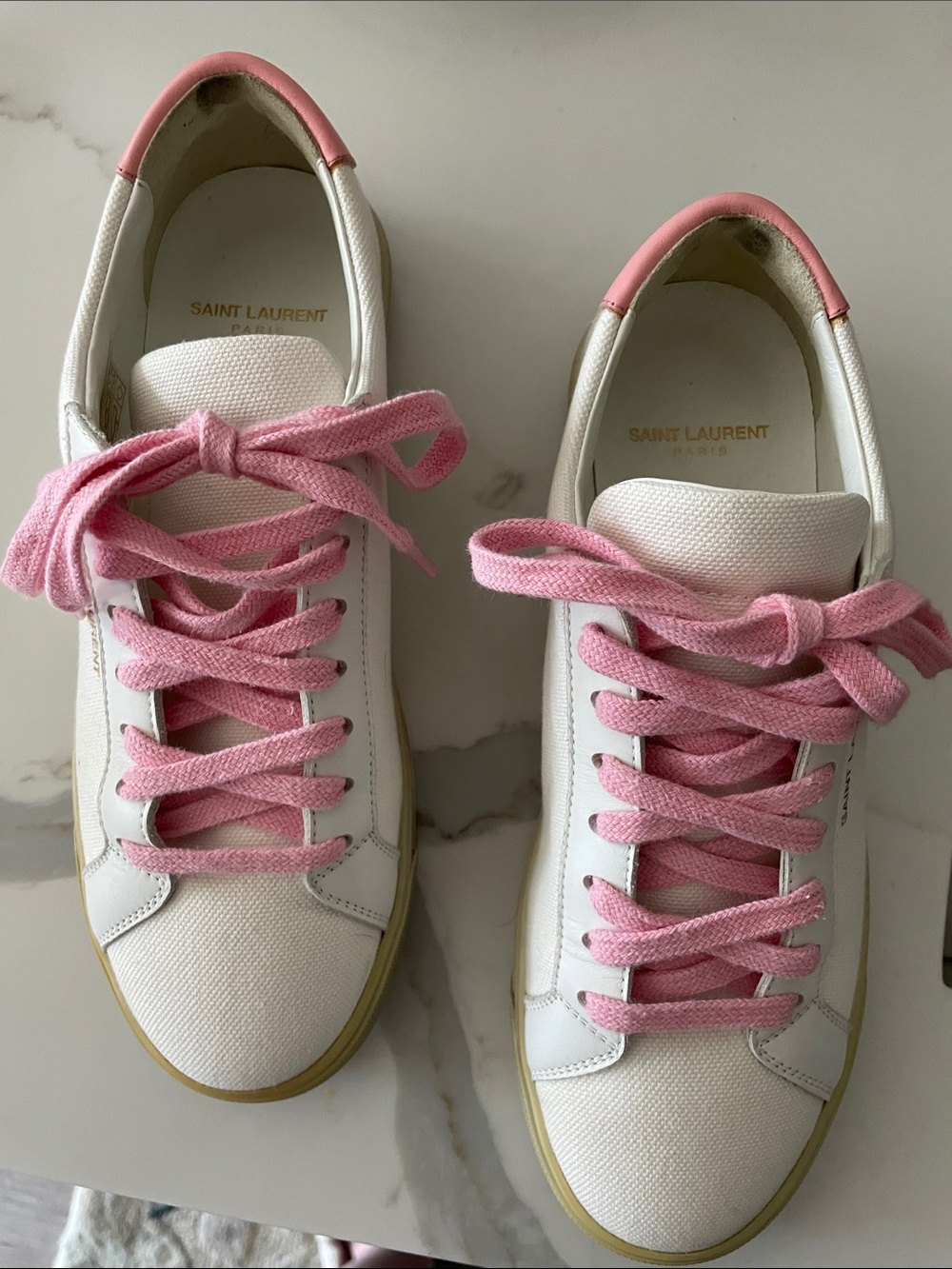 SAINT LAURENT Canvas Andy Low Top Sneakers 38 White Pink YSL 8